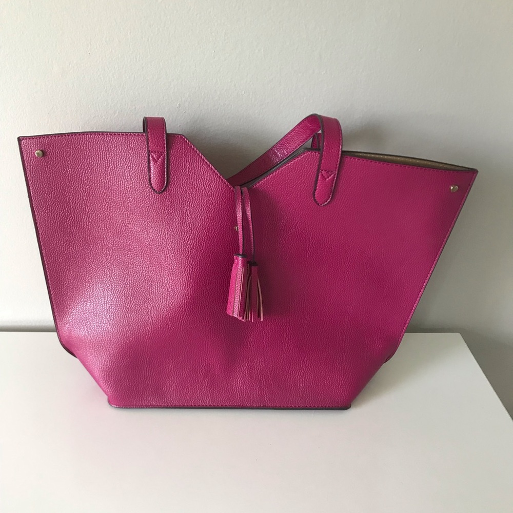 Neiman Marcus Faux Leather Pink Shopper Tote Bag